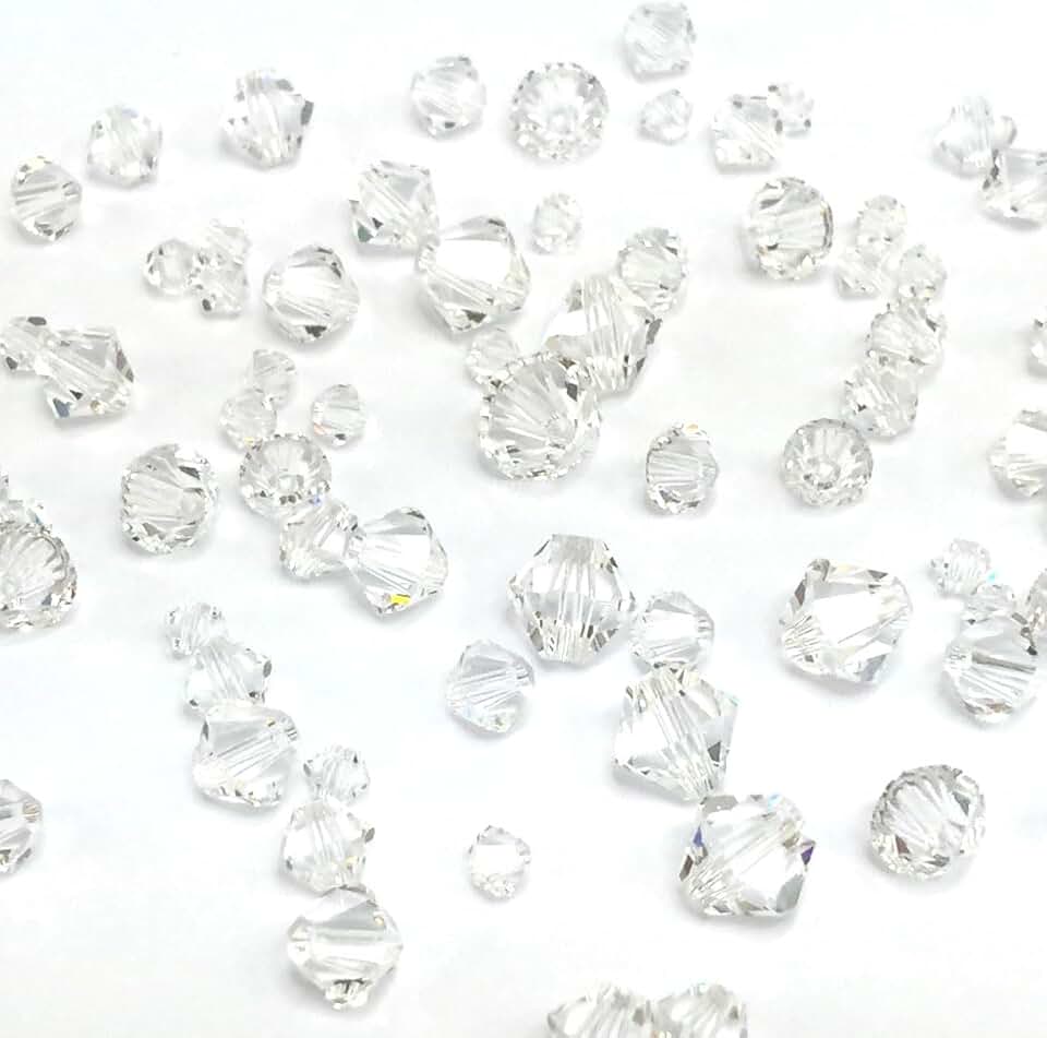 72 pcs Clear Crystal Bicone Beads in Mixed Sizes