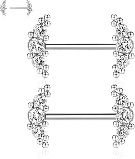 14G Titanium Nipple Rings with CZ or Opal