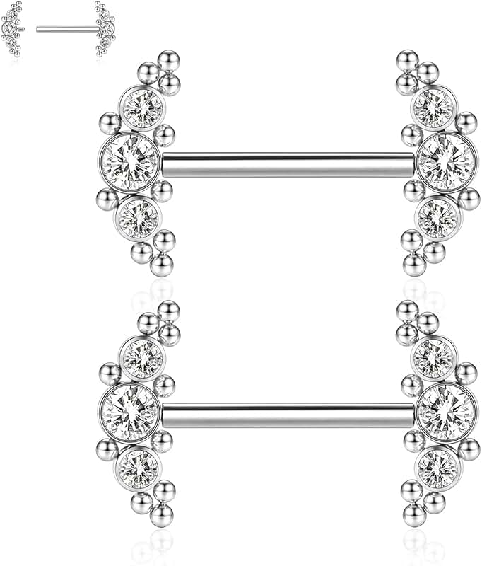 14G Titanium Nipple Rings with CZ or Opal