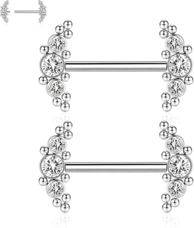 14G Titanium Nipple Rings with CZ or Opal