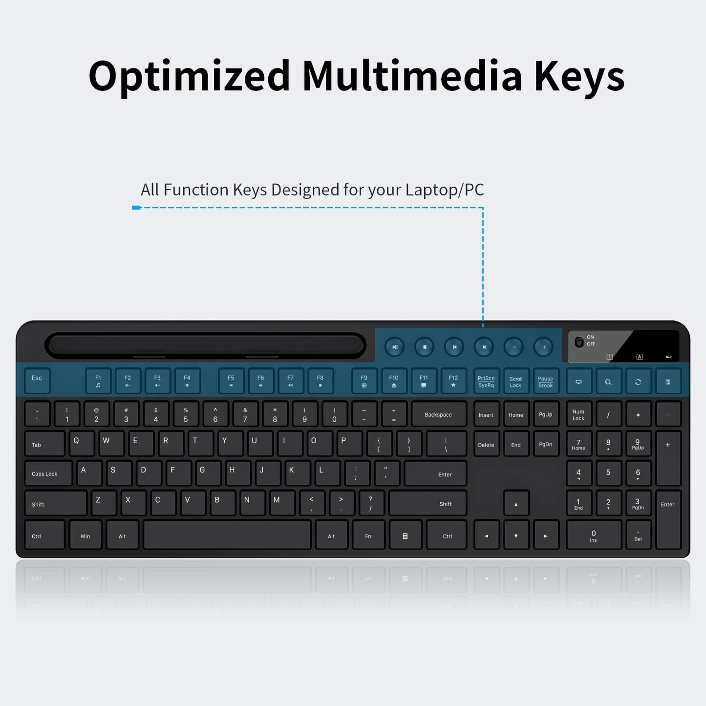 Wireless Keyboard and Mouse Combo, 2.4G Ergonomic Wireless Computer Keyboard with Phone Tablet Holder, Silent Mouse with 6 Button, Compatible with MacBook, Windows (Black)