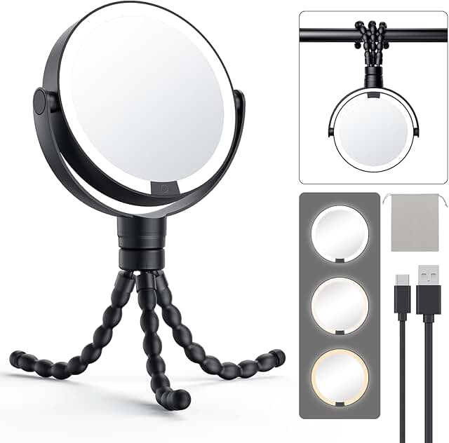Travel Makeup Mirror with Lights and Magnification