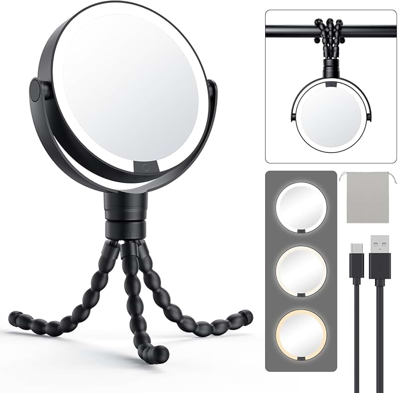 Travel Makeup Mirror with Lights and Magnification