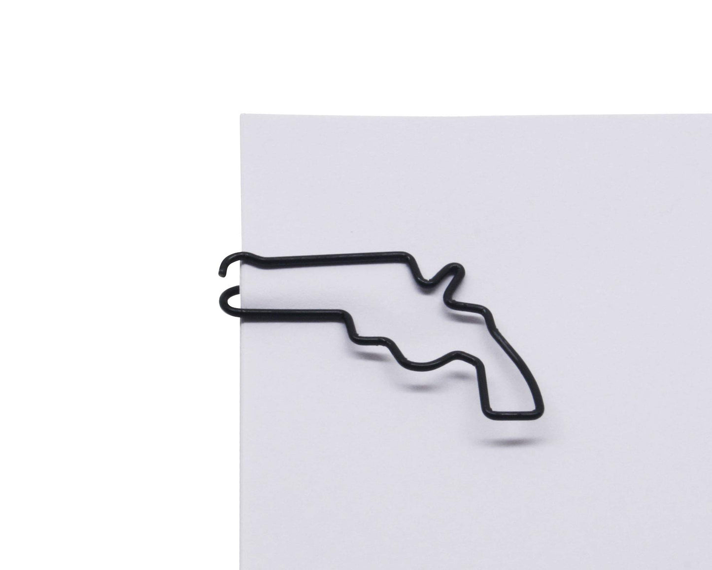Gun-shaped paper clips in round tin, 100 count