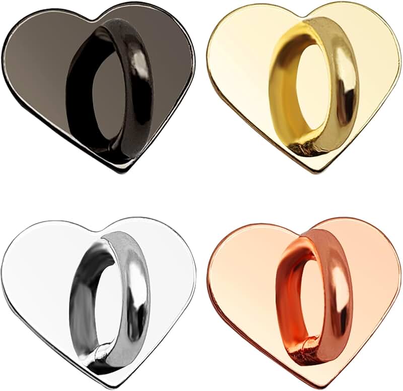 Set of 4 Phone Charm Hooks with Heart Grip Rings