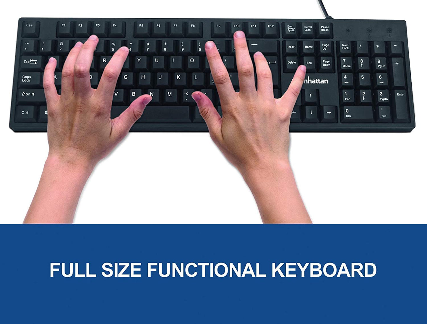 Wired Computer Keyboard - Basic Black Keyboard - with 4.5ft USB-A Cable, 104-keys, Foldable Stands - Compatible for Windows, PC, Laptop - 3 Yr Mfg Warranty - 179324