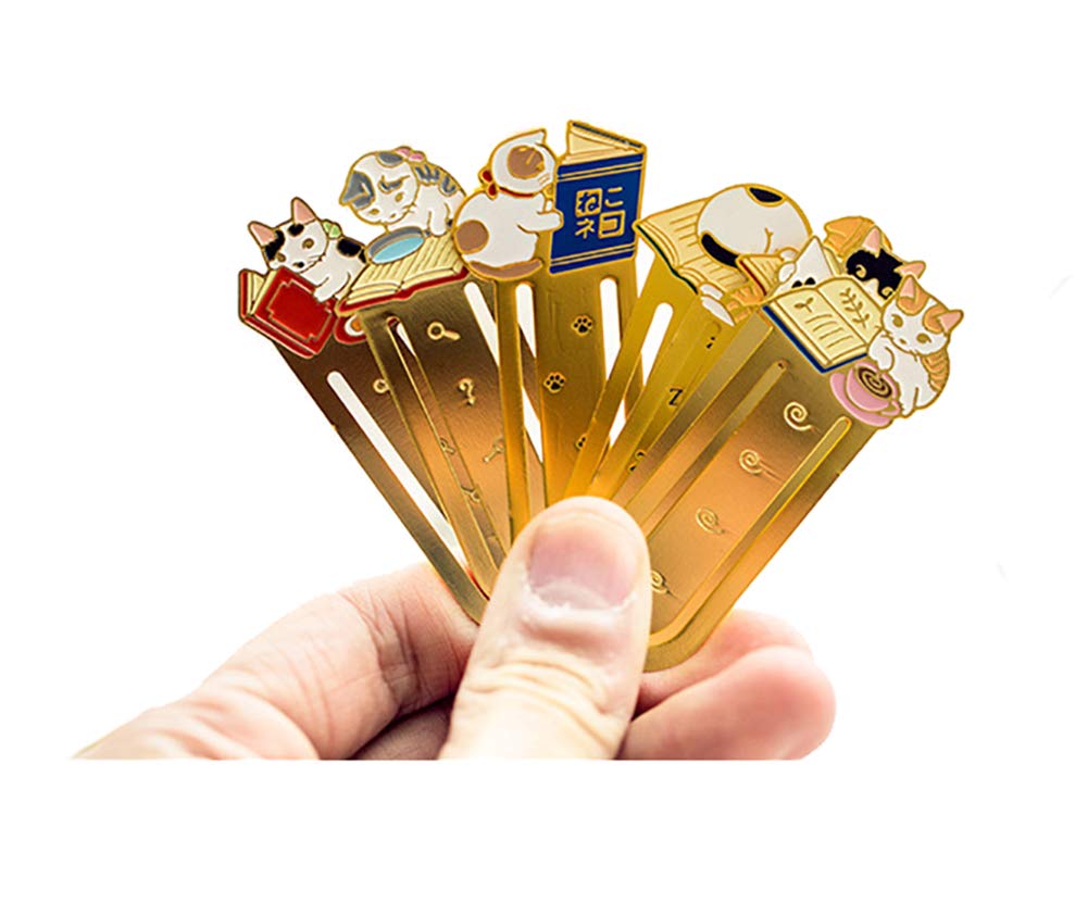 Set of 6 Cute Cat Metal Bookmarks for Kids
