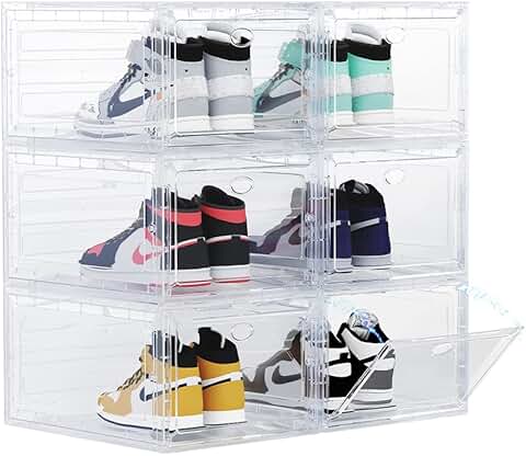 Set of 6 clear stackable shoe storage boxes