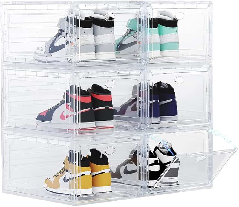Set of 6 clear stackable shoe storage boxes