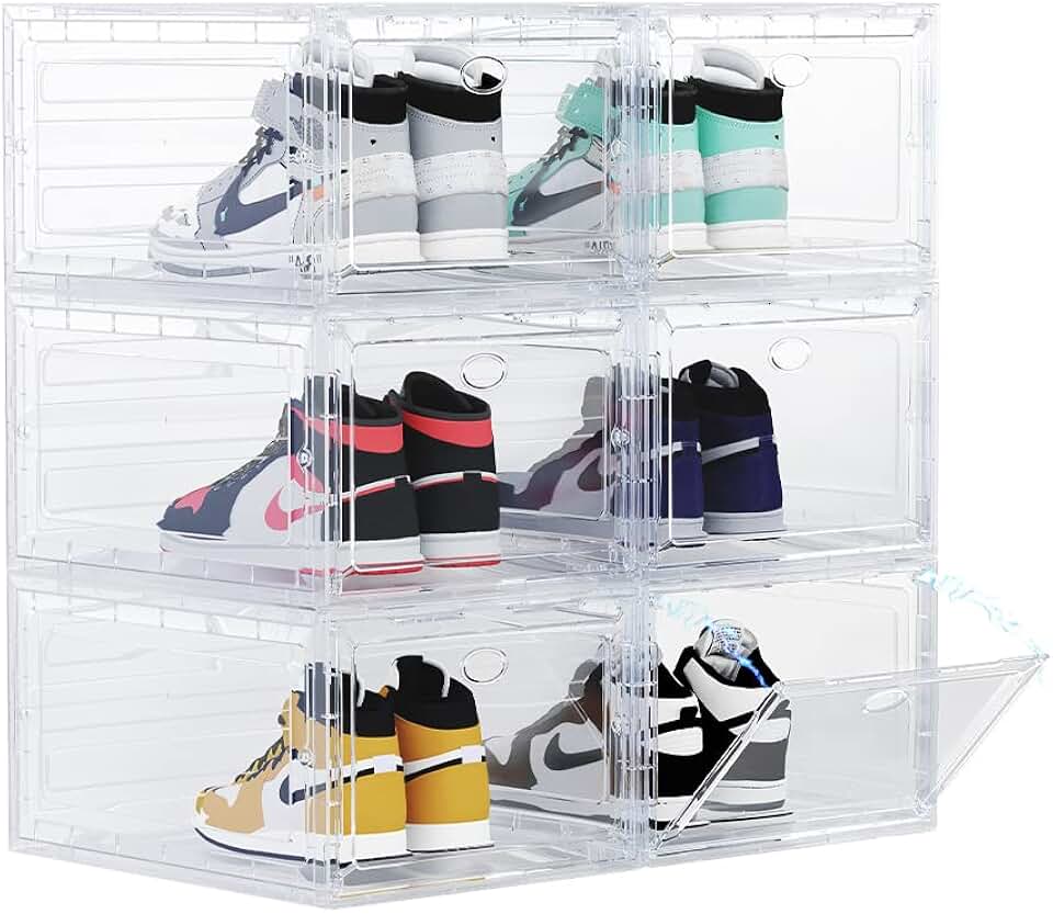 Set of 6 clear stackable shoe storage boxes