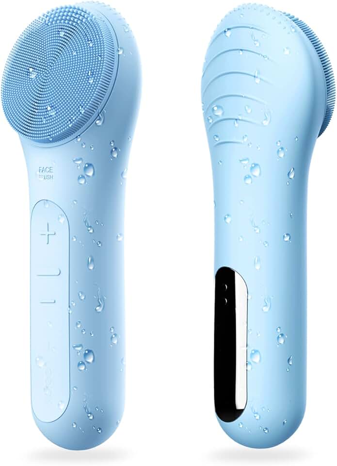 Electric facial cleansing brush, waterproof, rechargeable, exfoliates and massages skin