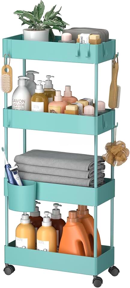Slim 4-Tier Rolling Storage Cart for Bathroom and Kitchen