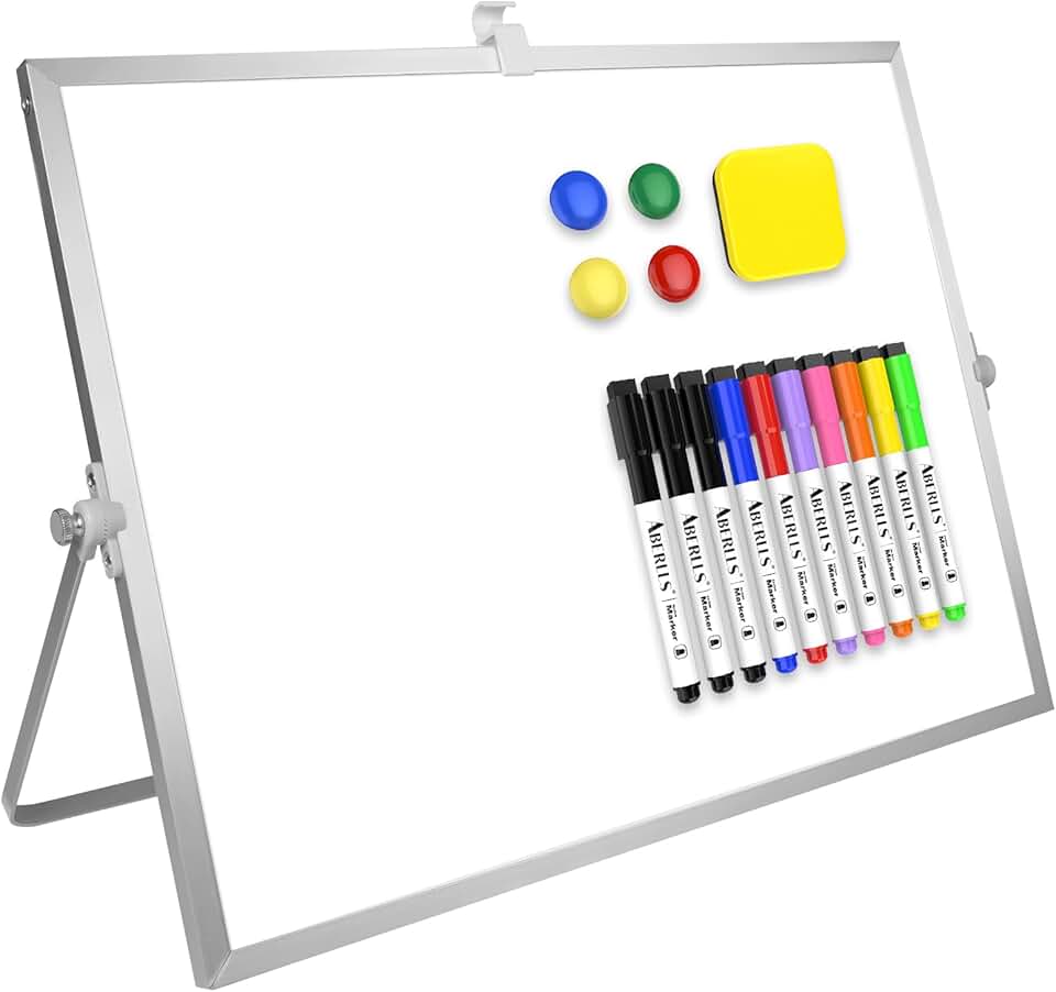 Large Magnetic Desktop Whiteboard with Markers and Stand