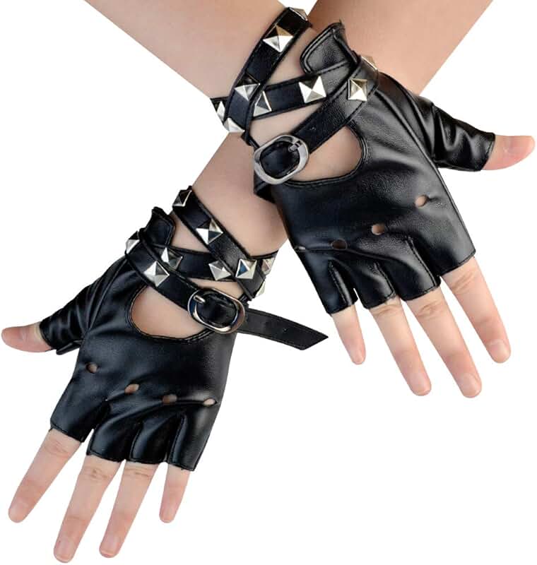 Women’s Punk Rivet Half Finger Leather Gloves
