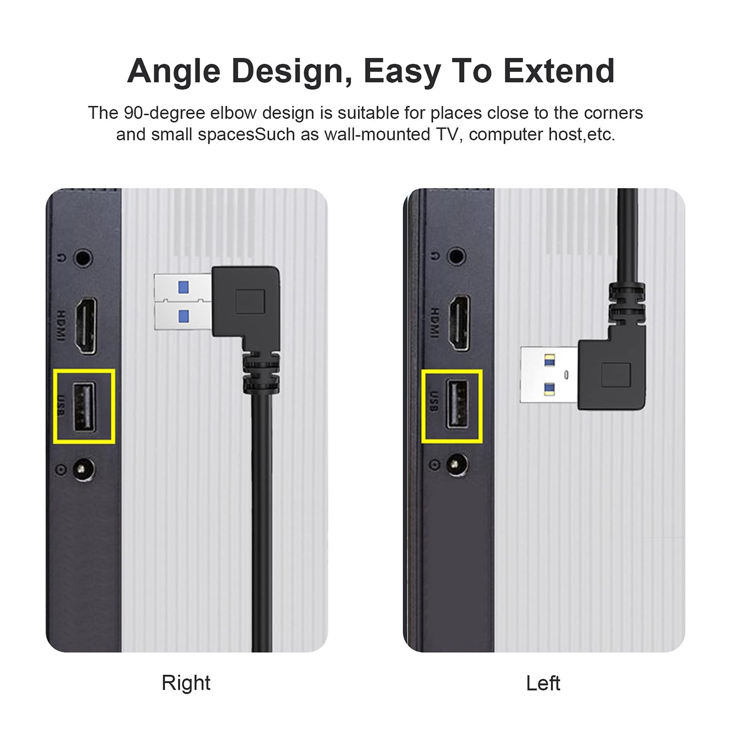 SuperSpeed USB 3.0 Male to Female Extension Data Cable Left and Right Angle 2PCS by (20CM,8IN)