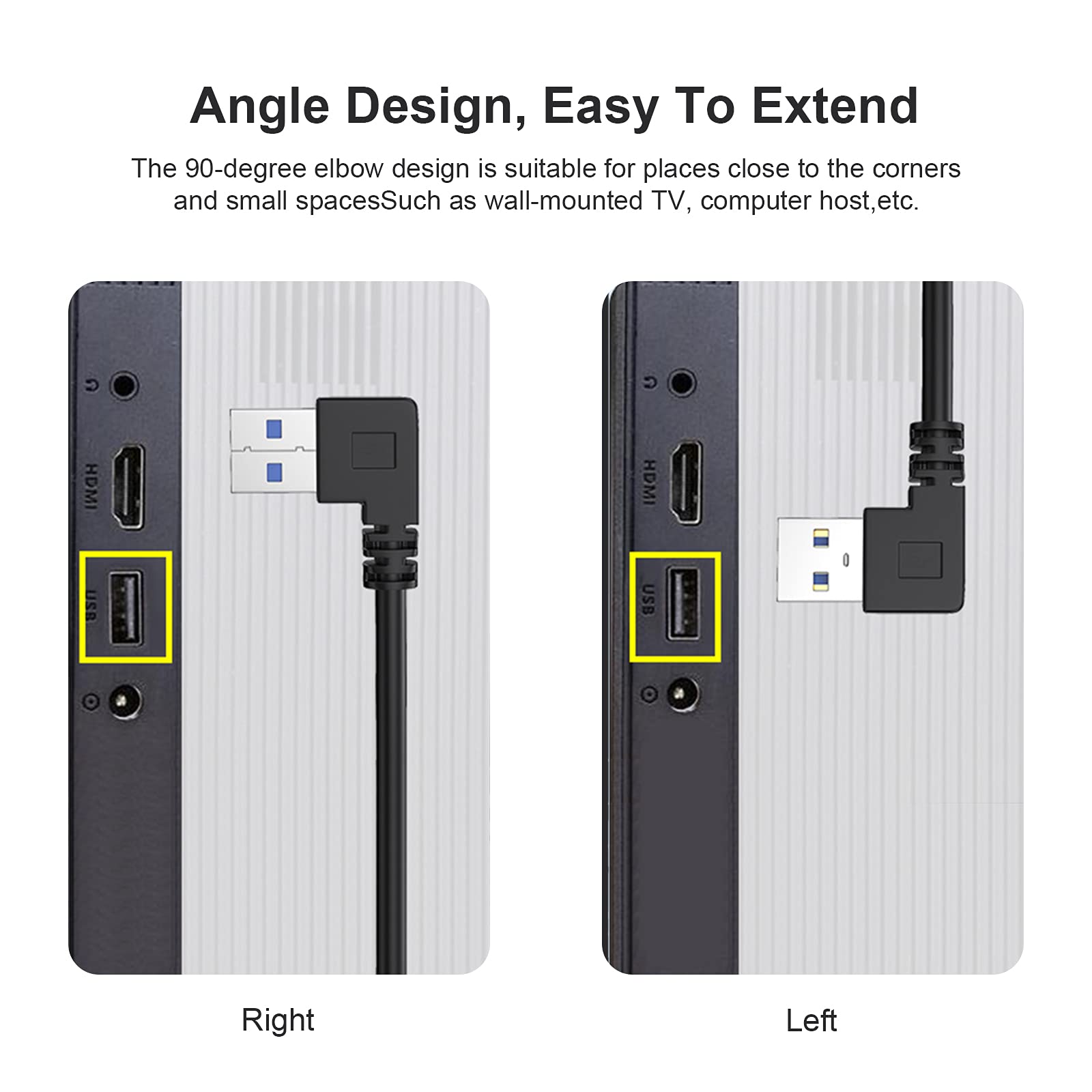 SuperSpeed USB 3.0 Male to Female Extension Data Cable Left and Right Angle 2PCS by (20CM,8IN)
