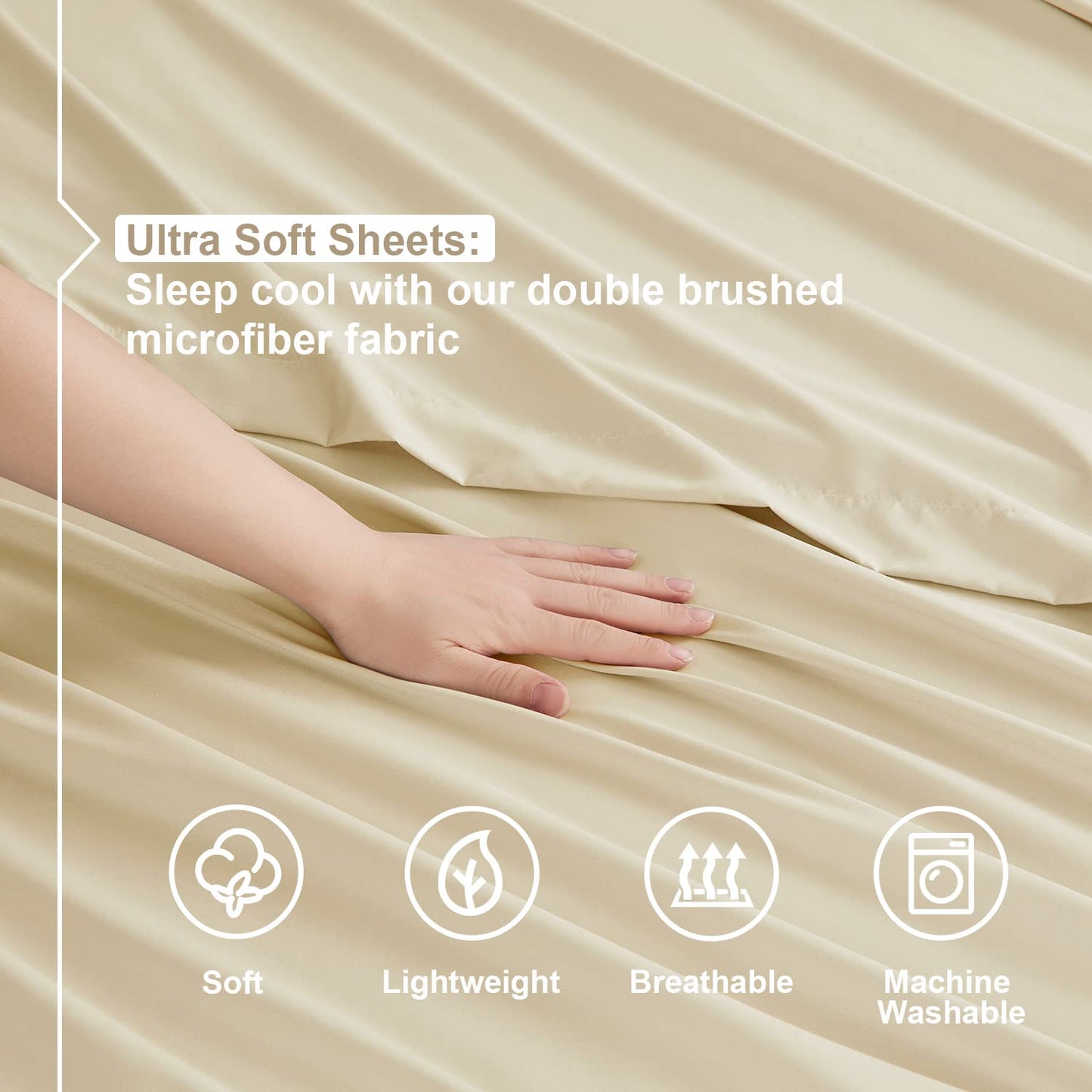 Twin XL Sheets Set  3 Piece XL Twin Sheets, Double Brushed Twin XL Sheets for Adjustable Bed, Beige Cream Twin XL Sheet Set, Hotel Twin XL Bed Sheets