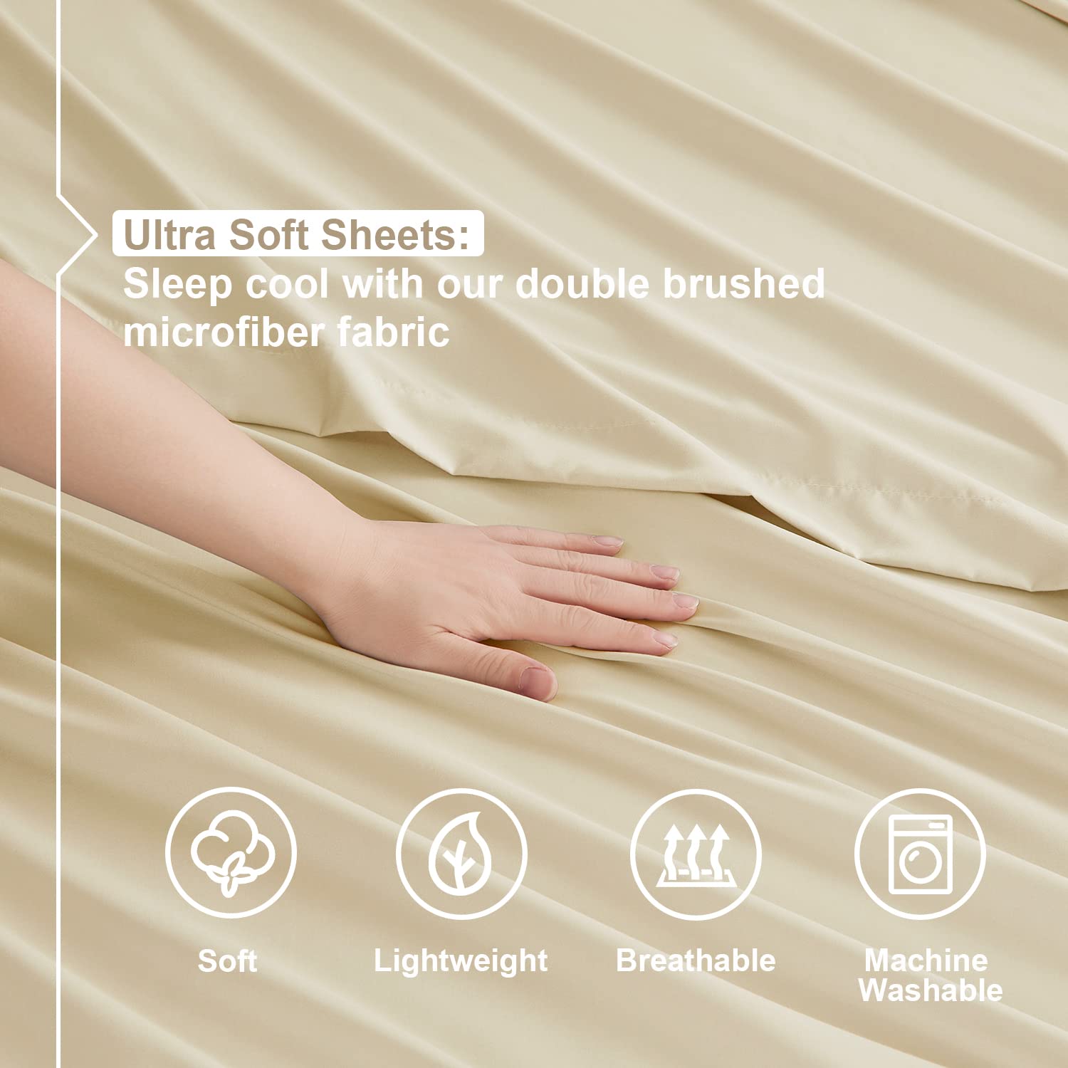 Twin XL Sheets Set  3 Piece XL Twin Sheets, Double Brushed Twin XL Sheets for Adjustable Bed, Beige Cream Twin XL Sheet Set, Hotel Twin XL Bed Sheets