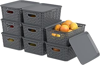 Set of 8 Plastic Storage Baskets with Lids