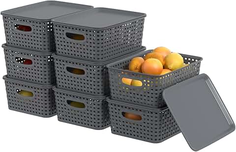 Set of 8 Plastic Storage Baskets with Lids
