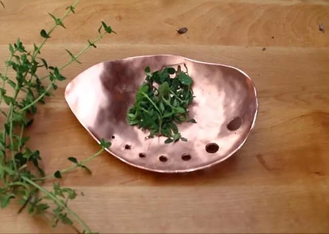 Hammered Copper Herb Leaf Stripper with 7 Hole Sizes