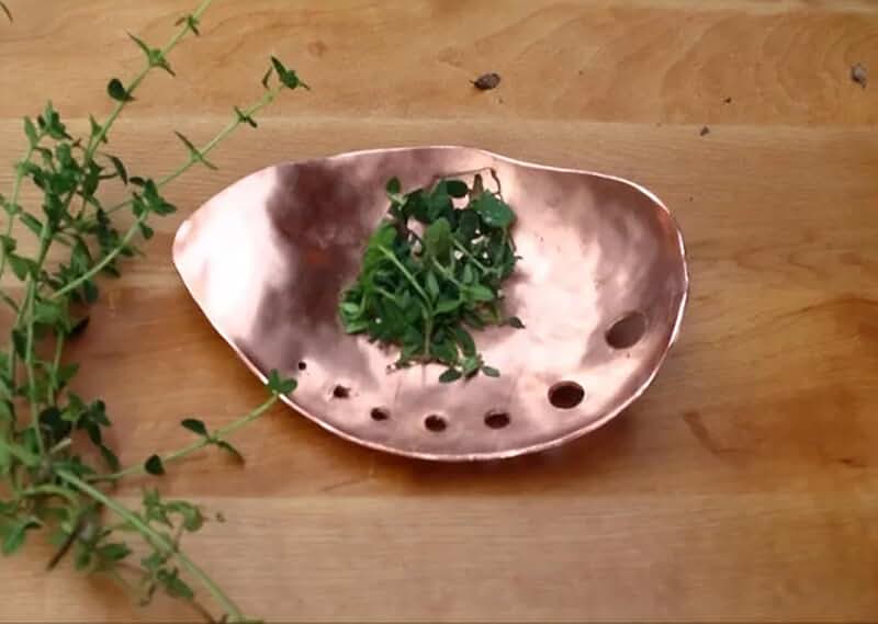 Hammered Copper Herb Leaf Stripper with 7 Hole Sizes