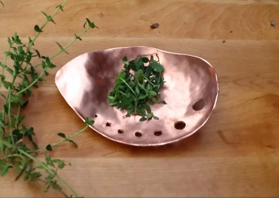 Hammered Copper Herb Leaf Stripper with 7 Hole Sizes
