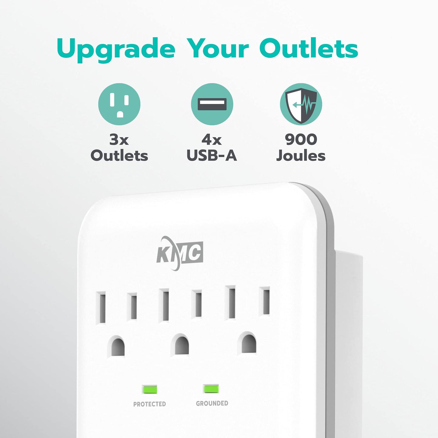 3-Outlet Wall Mount Surge Protector 900 Joules with 4.8 AMP USB Charging Ports, 4 USB Charging Ports and 1 Phone Holders for Home, School, Office, ETL