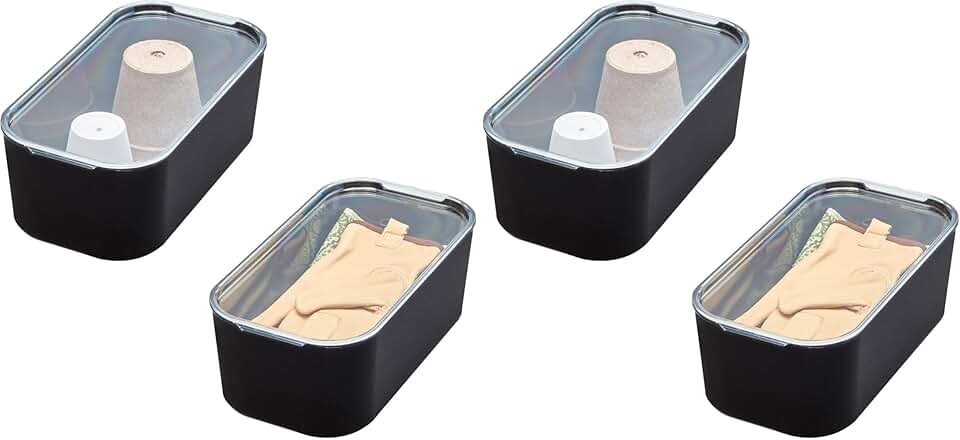 Set of 2 Clear Short Storage Bins with Lids