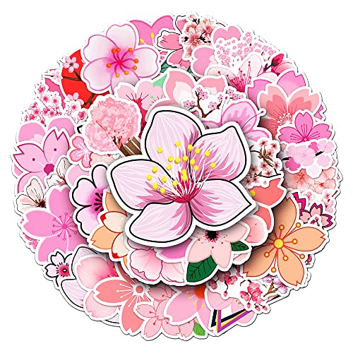 Vibrant Sakura Flower Stickers for Kids, Waterproof, 50 Pieces