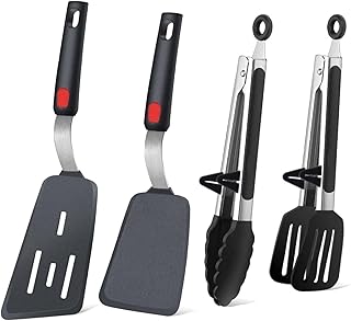 Silicone Spatula and Tongs 4-Piece Kitchen Set