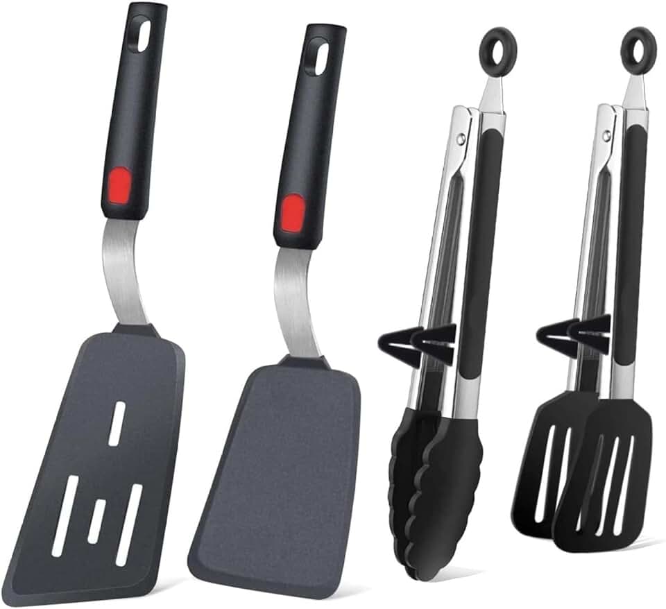 Silicone Spatula and Tongs 4-Piece Kitchen Set