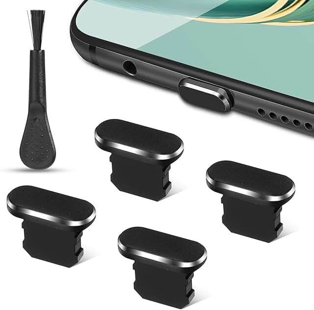 Black port plug covers with cleaning brush, 4-pack