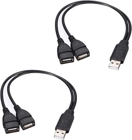 Dual USB 2.0 Adapter Y Splitter Charger Cable (2 Pack)