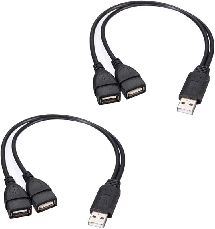 Dual USB 2.0 Adapter Y Splitter Charger Cable (2 Pack)