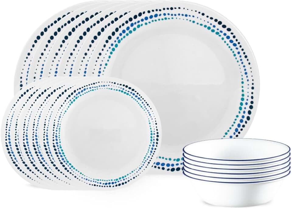 18-Piece Round Dinnerware Set in Ocean Blue