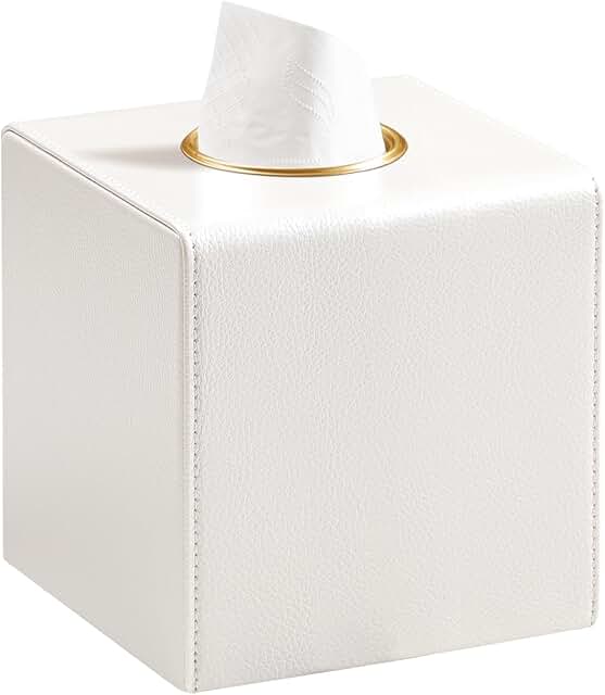 Beige PU Leather Square Tissue Box Cover