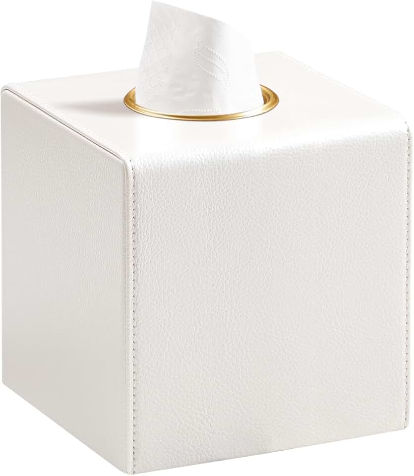 Beige PU Leather Square Tissue Box Cover