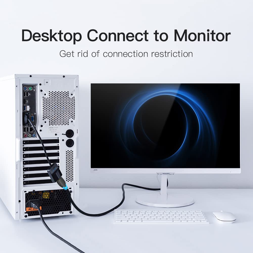 VGA to HDMI Adapter with Audio, (PC VGA Source Output to TV/Monitor with HDMI Connector), 1080P VGA to HDMI Converter Male to Female Cable for Computer, Desktop, Laptop, PC, Monitor, HDTV 0.5FT