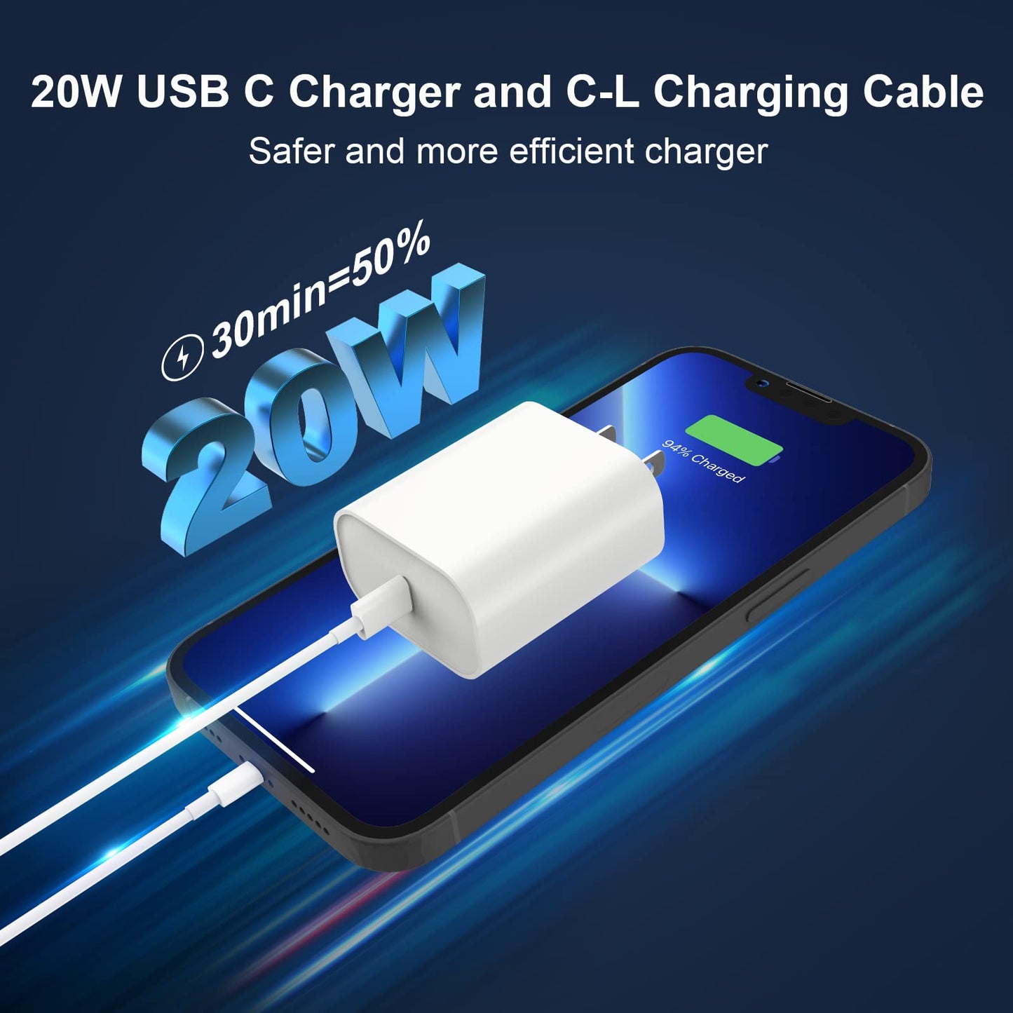 iPhone Fast Charger, [Apple MFi ] 20W PD USB C Wall Charger Block Plug with 10FT Extra Long Type C to Lightning Fast Charging Data Sync Cable for iPhone 13 12 11 XS XR X 8 iPad and More