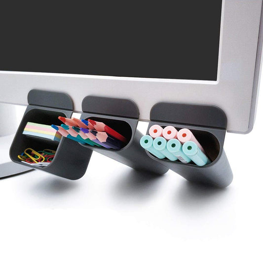 Set of three gray DIY screen pen holders and desk organizers