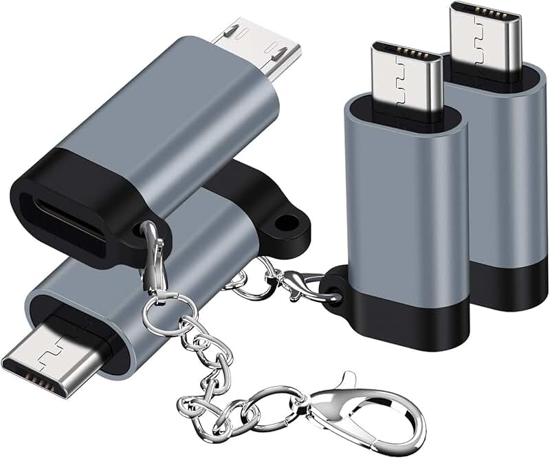 4-Pack USB C to Micro USB Adapter with Keychain