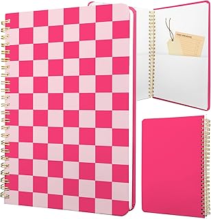 Pink floral spiral notebook with pocket, 8.5 x 5.7 inches