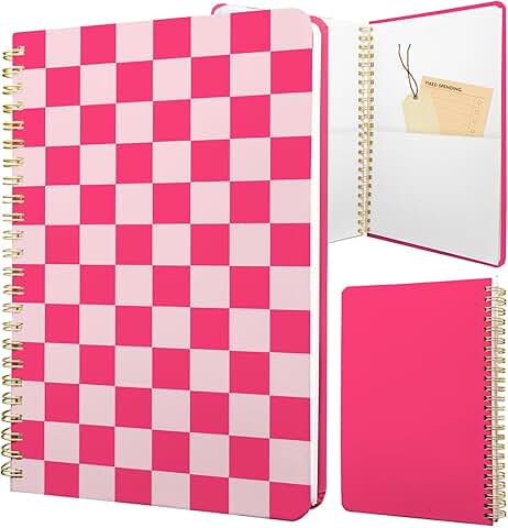 Pink floral spiral notebook with pocket, 8.5 x 5.7 inches