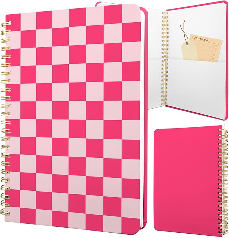 Pink floral spiral notebook with pocket, 8.5 x 5.7 inches