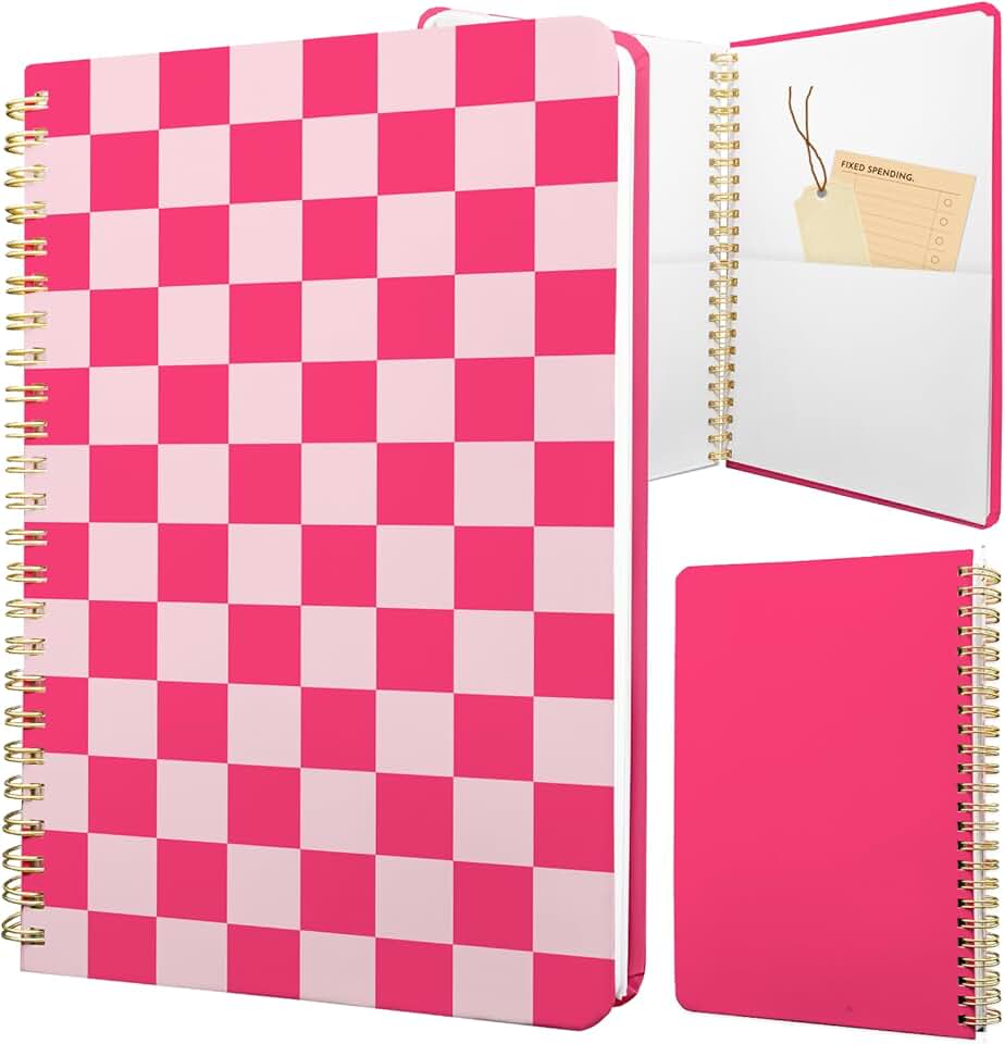 Pink floral spiral notebook with pocket, 8.5 x 5.7 inches