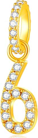 Gold Plated Sterling Silver Number Charm with Zirconia