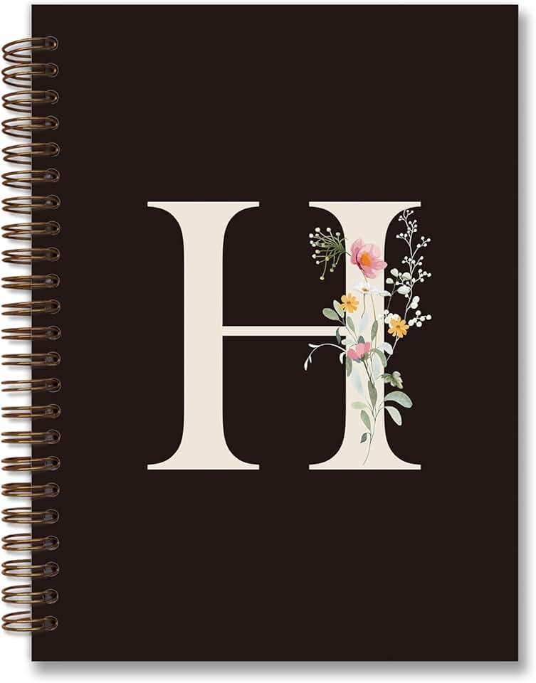 Personalized Black Spiral Notebook with Initial H