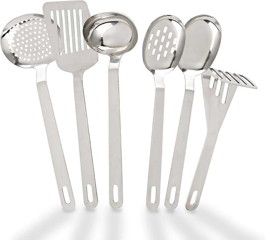 Three-piece stainless-steel cooking utensil set for serving