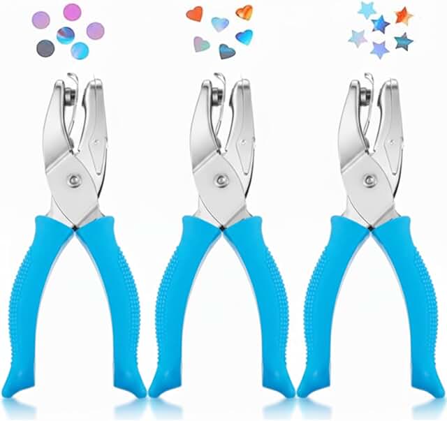 Set of 3 handheld metal hole punchers for crafts